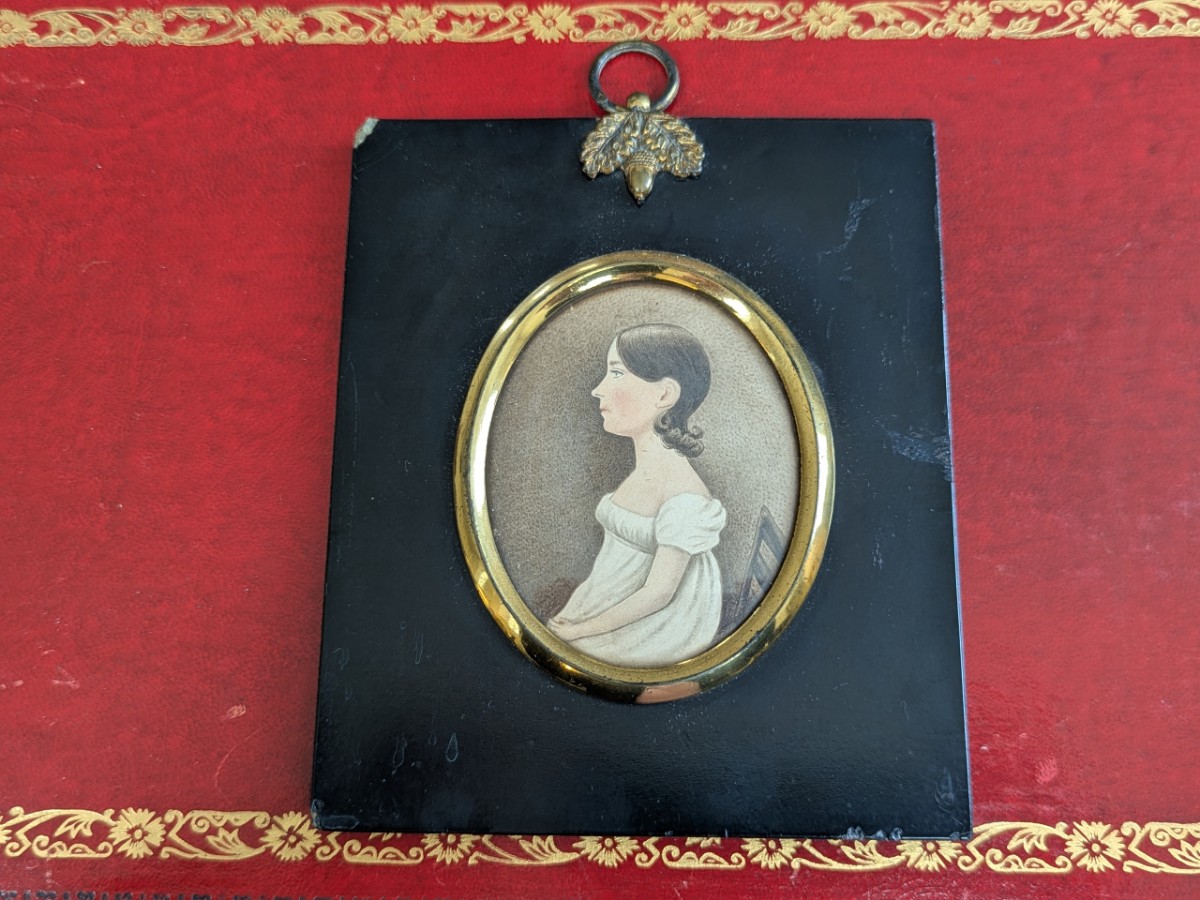19th Century Miniature Watercolour - Portrait Of Girl