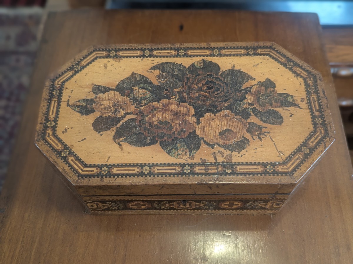 19th Century Tunbridge Ware Box, Floral-Micro Mosaic Decoration