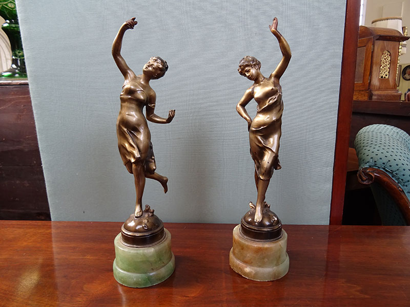 Pair of Bronze Patinated Spelter Young Ladies