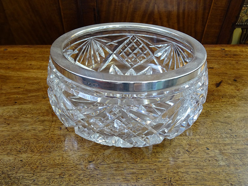 Silver rimmed cut-glass bowl, by George Wish