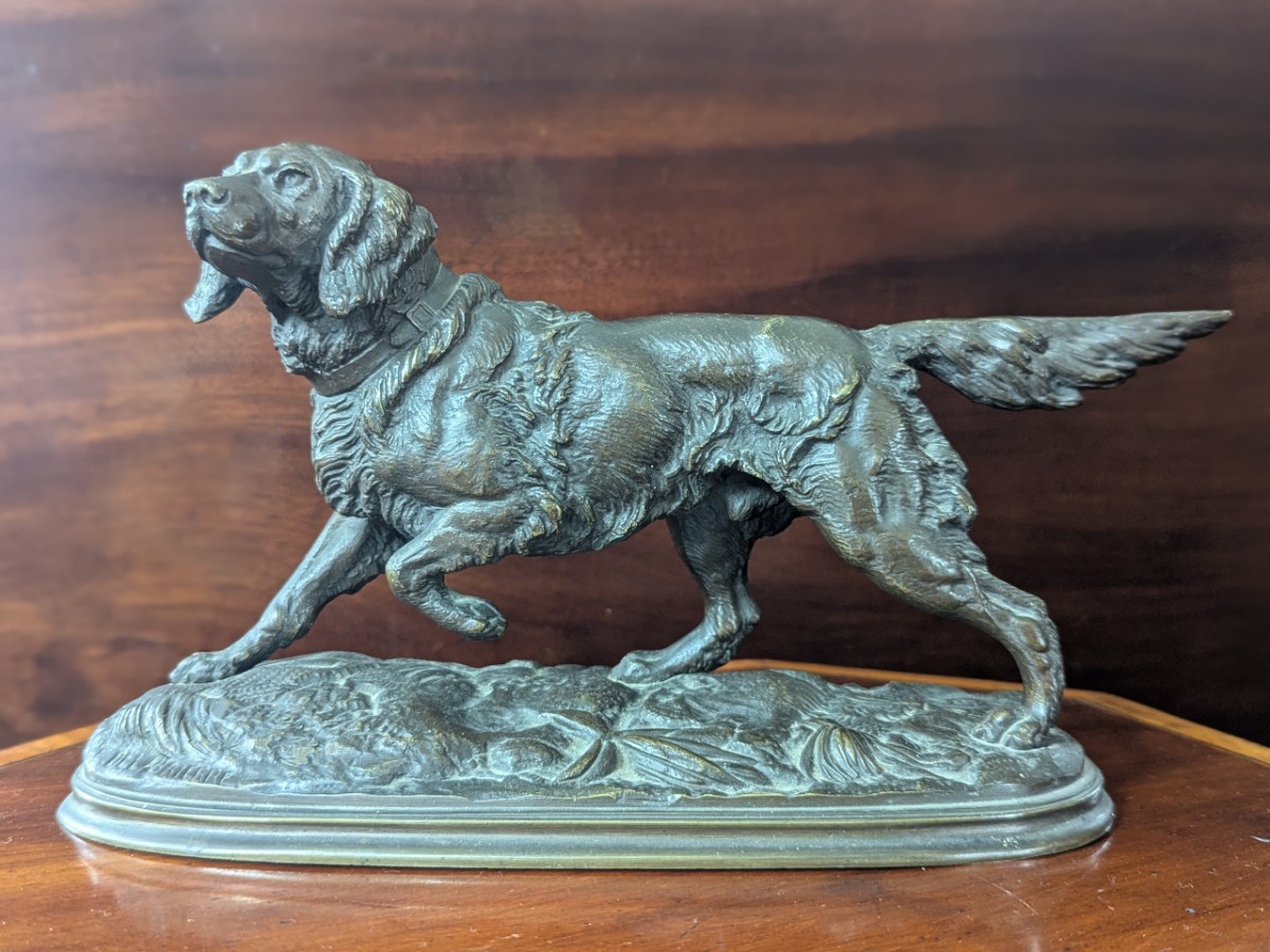 Paul-Edouard Delabrierre - A Bronze Study Of A Gun Dog